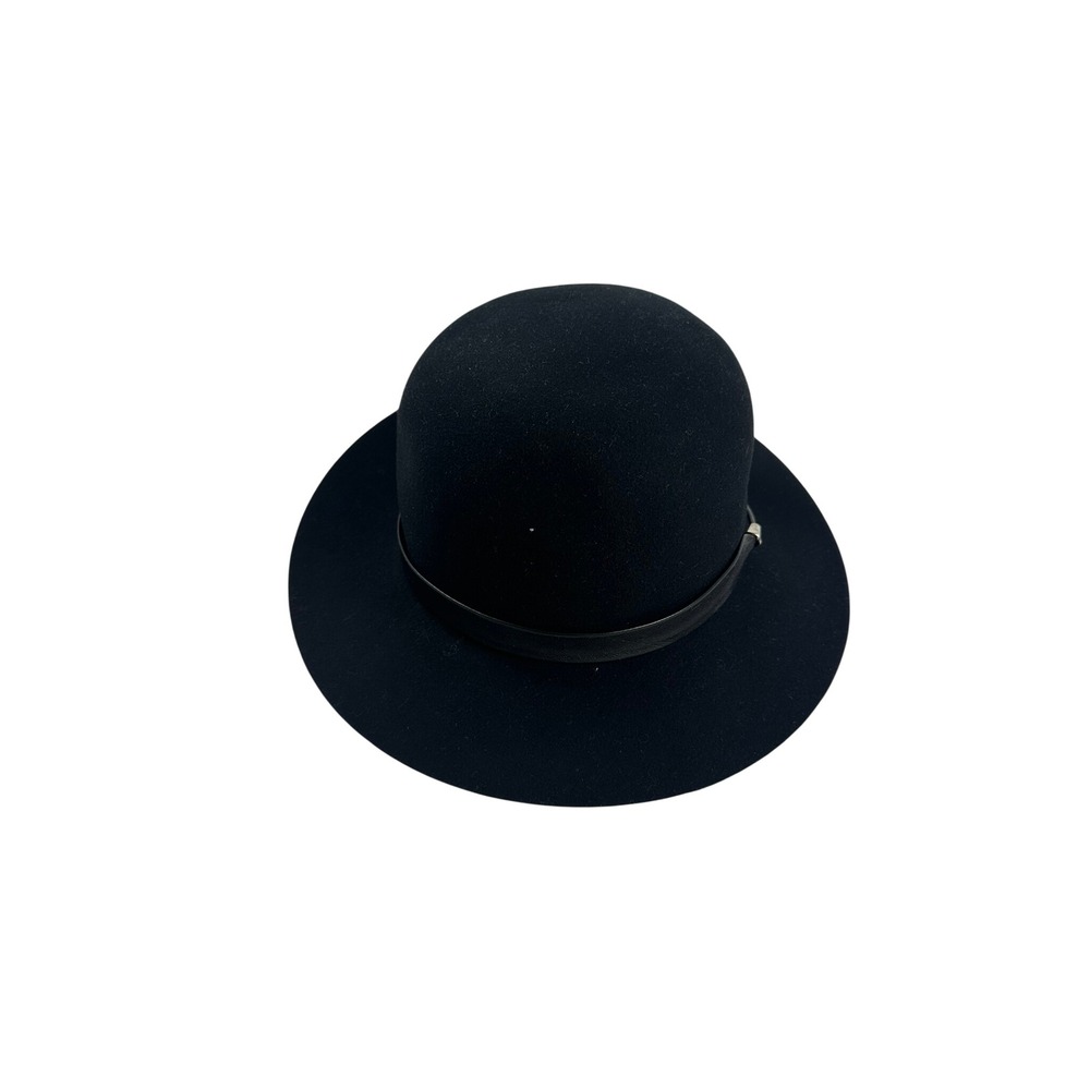 Rag & Bone Faye Cloche Women Large Black New Wool Leather Band Hat W255189AD